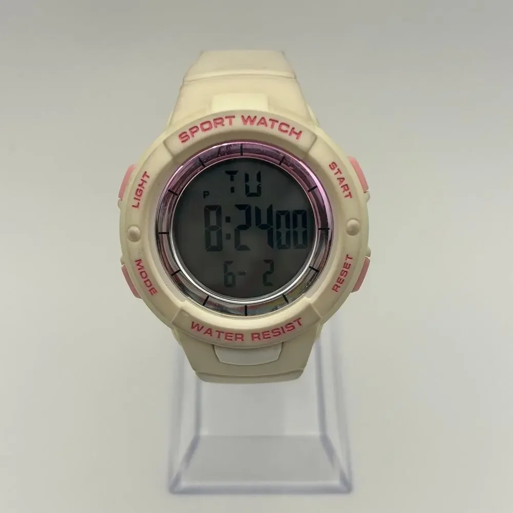 White and Pink Women’s Digital Watch Stainless Steel Working New Battery